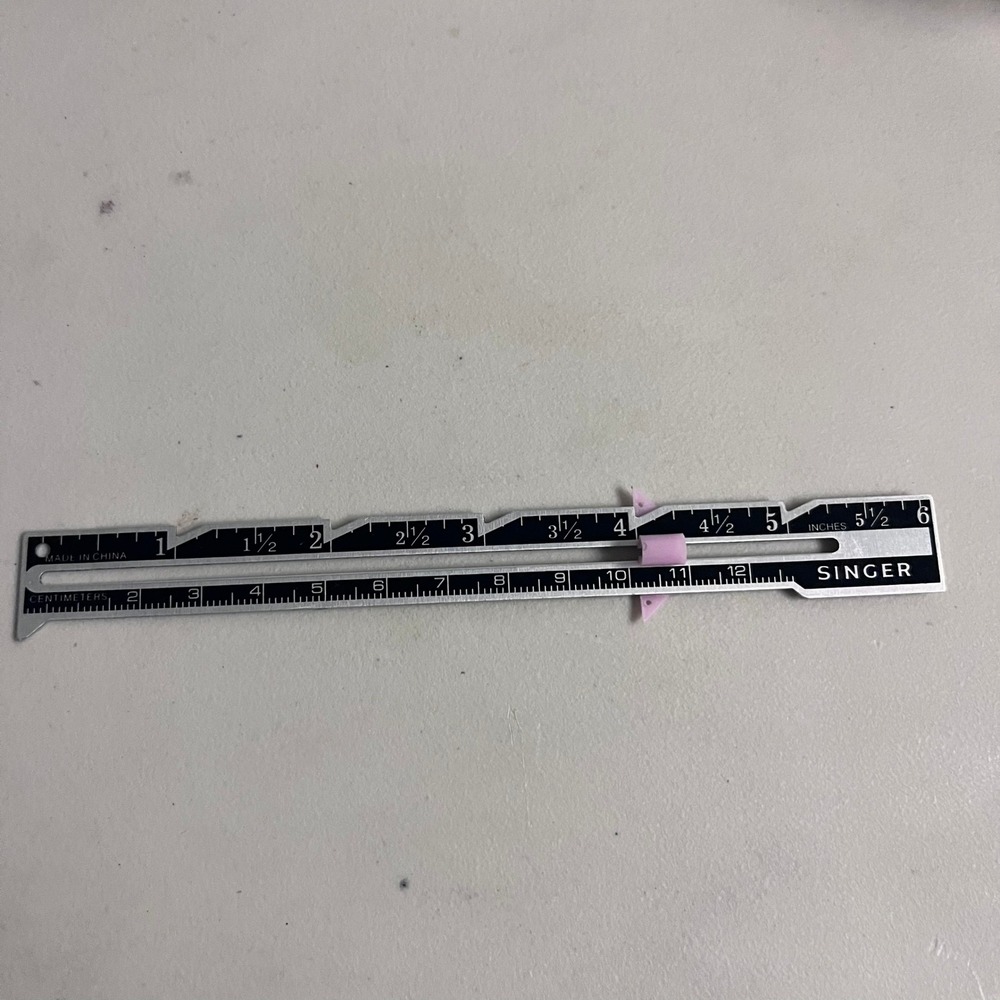 Singer 6 Inch Sewing Gauge Metal Ruler with Sliding Marker Pink Military Uniform